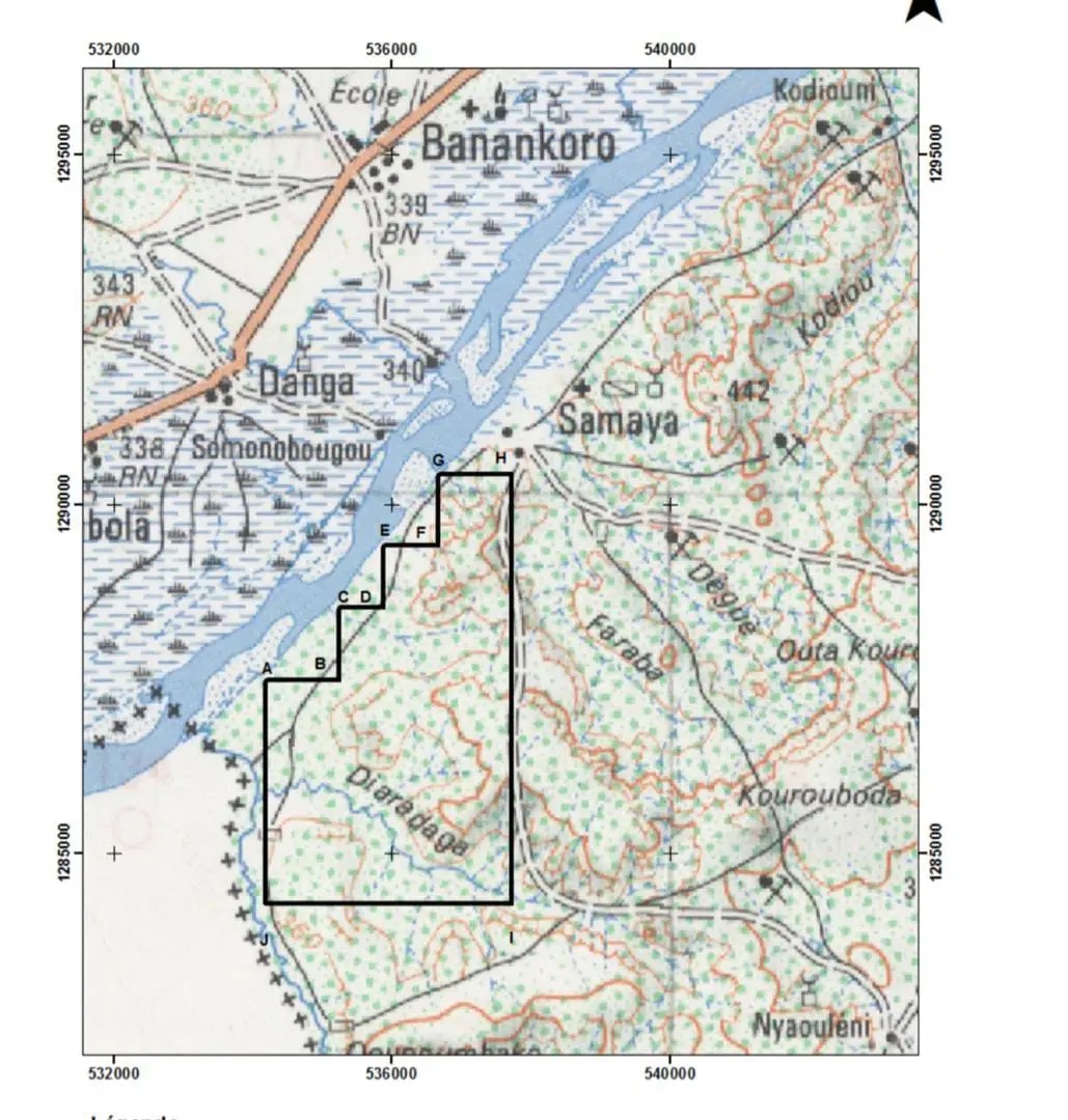 Carte topographique du permis de Samaya Sud-Ouest